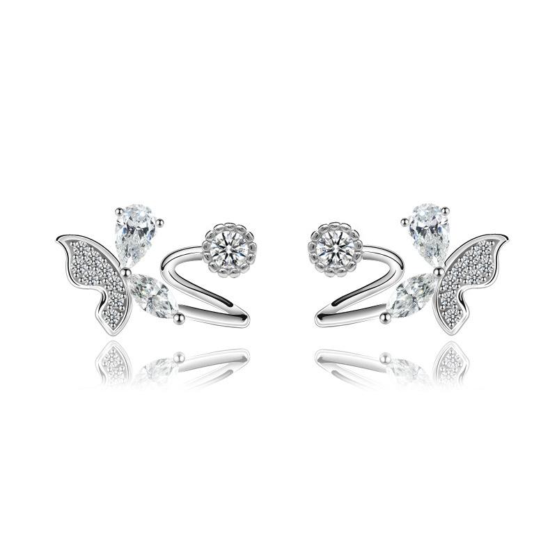 

Japanese And Korean Personality And Creativity, High-End Stud Earrings, Zircon Temperament, Butterfly Earbone Stud, Cross-Mirror Silver Jewelry. 925 silver