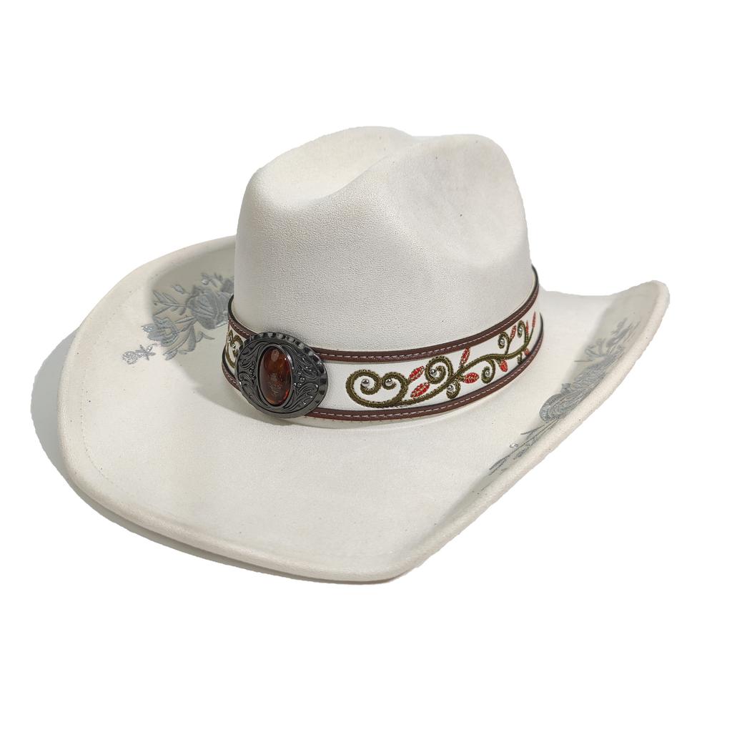 New Western Denim Hat Spring And Autumn Men'S And Women'S Big-Brimmed Jazz Hat Suede Embroidered Top Hat