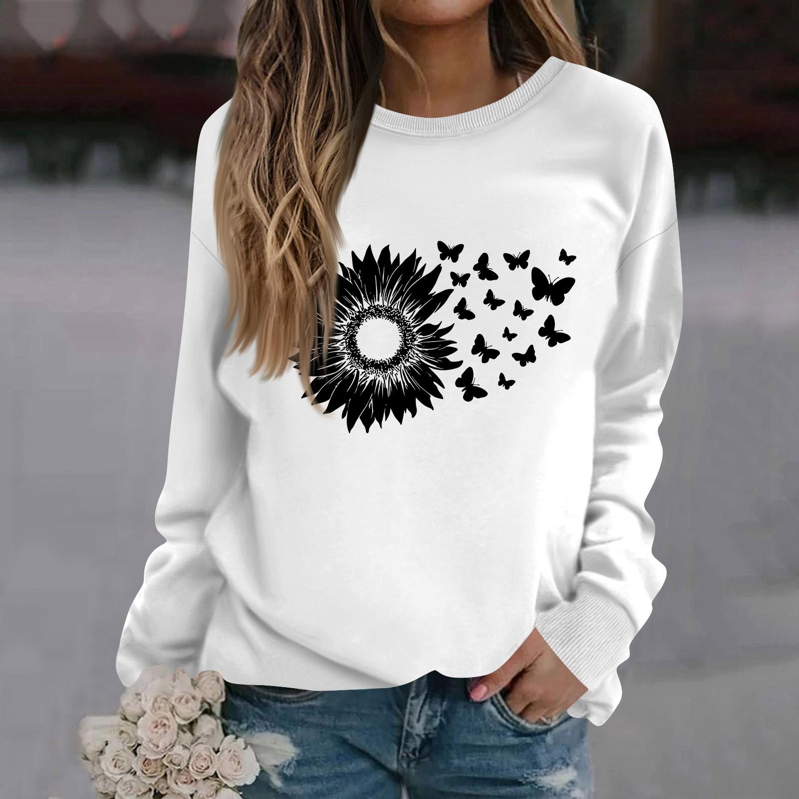 

Женская модная повседневная толстовка с длинным рукавом и круглым вырезом с принтом S белый