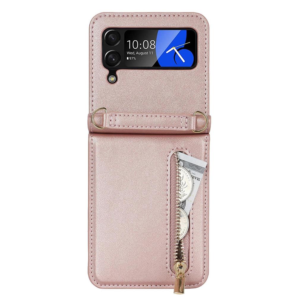 Samsung Z Flip7 Crossbody Leather Case with Zipper Card Slot