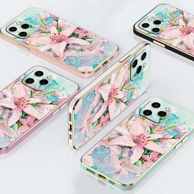 N55 Hot Flowers Plants Fruit Golden Plating Edge Soft TPU Phone Case for Samsung S23 S24 S22 A14 A34 A54 A22 Huawei P40 Honor 90 Shockproof Back Cover
