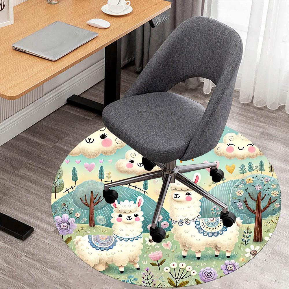 1pc Llama Flowers Round Chair Mat Area Rug - Non-Slip, Floor Mat for Office, Bedroom, and Indoor Decor -1002047