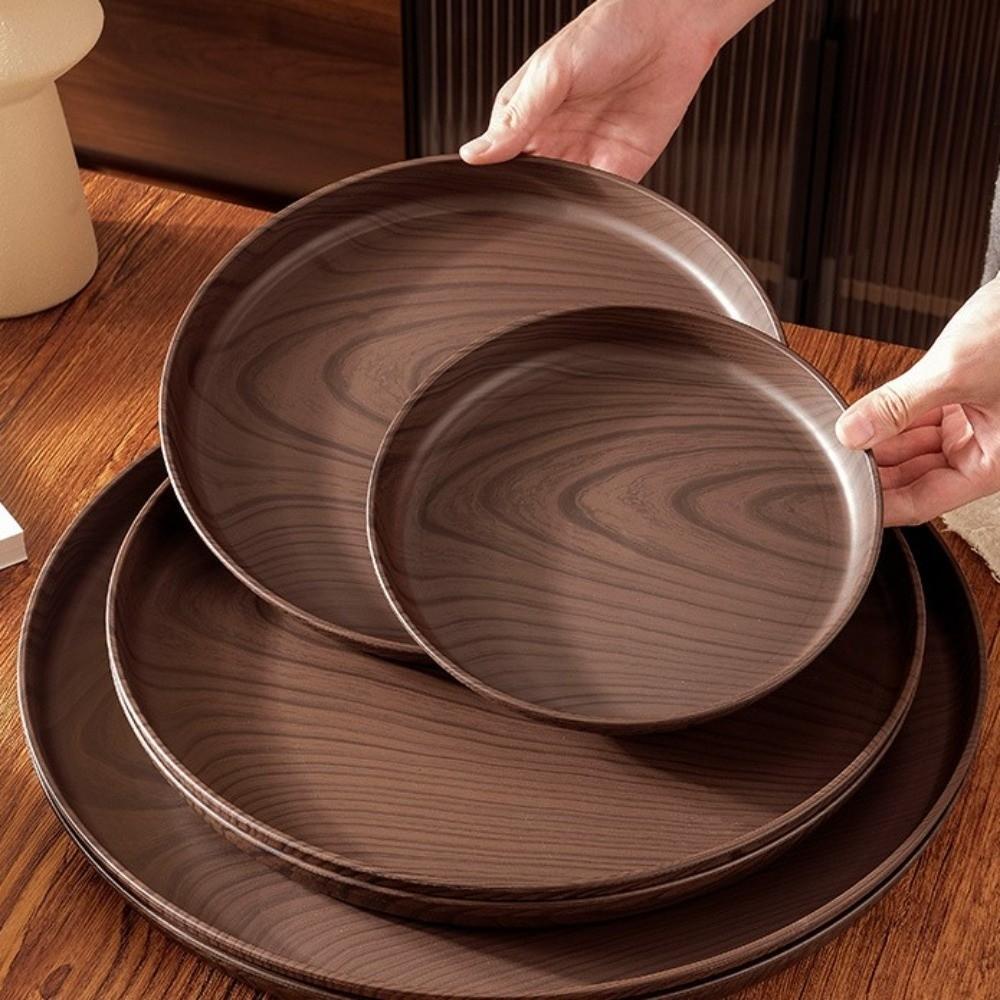 20/26/32/38cm Imitation Wooden Tray Round Shape Food Tray Imitation Wooden Serving Tray  Home Use