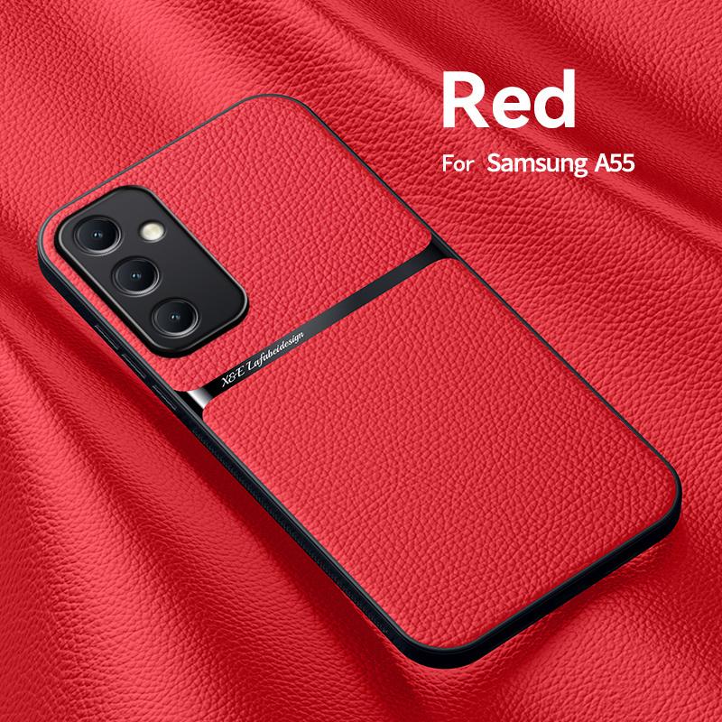 For Samsung Galaxy A55 5G Case Car Magnetic Holder Leather Back Cover For Sumsung A55 A 55 GalaxyA55 5G Soft TPU Silicone Coque