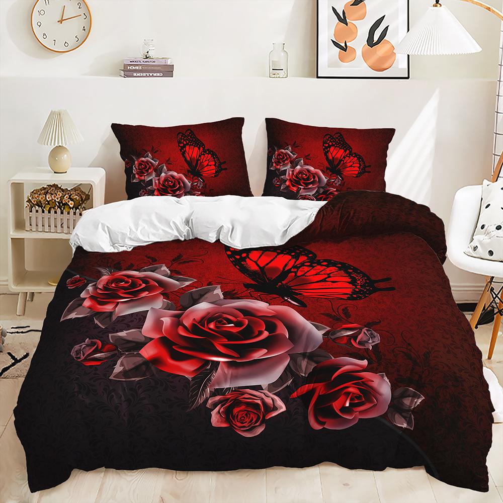Bed Three-Piece Butterfly Kit Animal Rose Flower Quilt Cover Two-Piece Bedroom