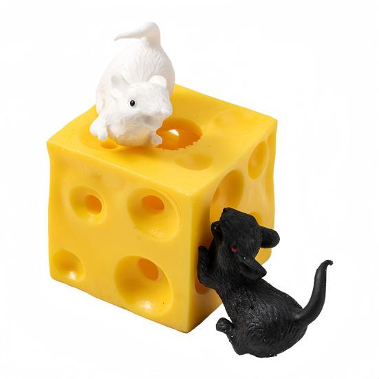 1/2/3/4Pcs Hollow Cheese Squeeze Toy with Black White Mouse Stress Relief Cheese Block 1pc