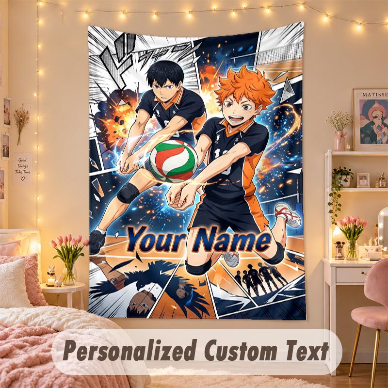 Benutzerdefinierter personalisierter Wandteppich, Haikyuu-Druck, benutzerdefinierter Text mit Namen, Wanddekoration zum Aufhängen für das Schlafzimmer