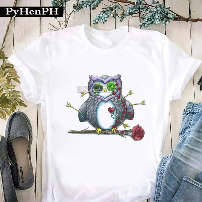 Womens Personalized Owl Print Graphic TShirt Short Sleeve Round Neck Summer Fashion Trend Aesthetic Top
