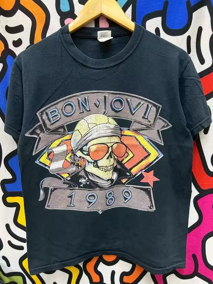 Vintage Bon Jovi Keep The Faith World Tour T-shirt Oversized Men Women Streetwear Short Sleeve Heavy Cotton Female Male Clothing