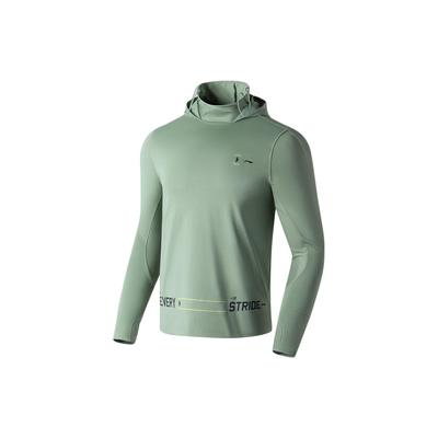 Li Ning Laufserie Buchstaben-Print Reflektierend Schnelltrocknend Kühl Slim Fit Langarm T-Shirt Herren Tops Golfgrün ATLT011-4