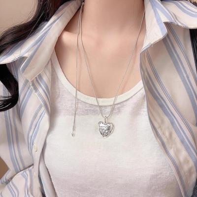 Women's High-End Silver Heart & Star Pendant Necklace - Versatile Long Sweater Chain