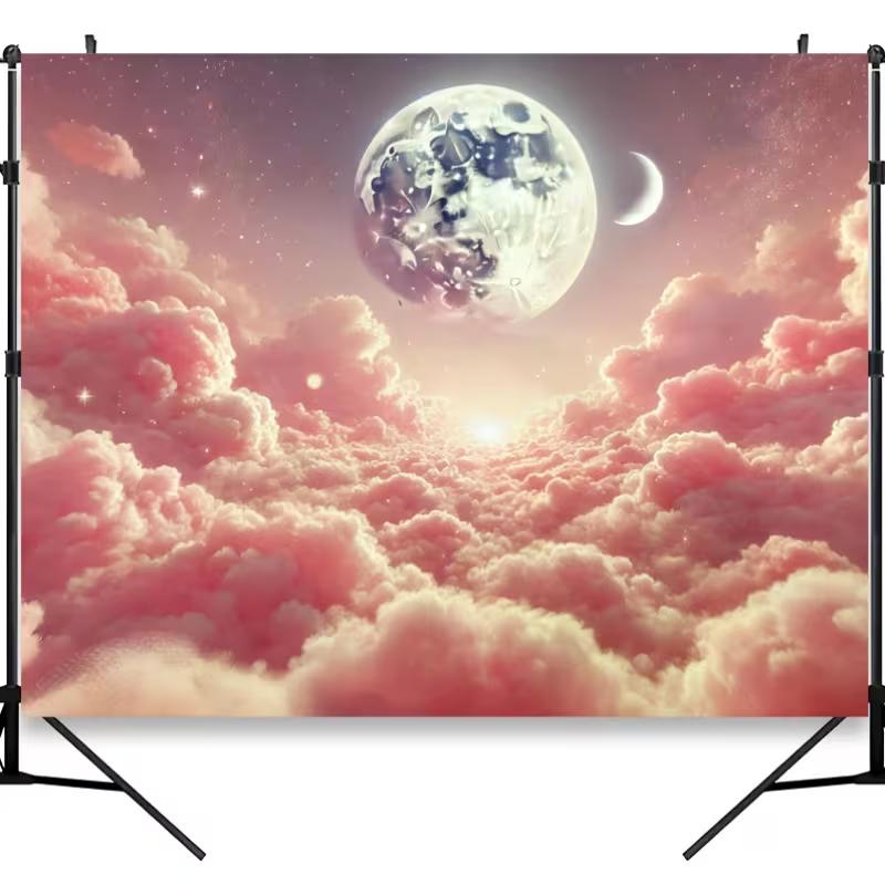 2D Dreamy Pastel Moon & Cloud Photography Background