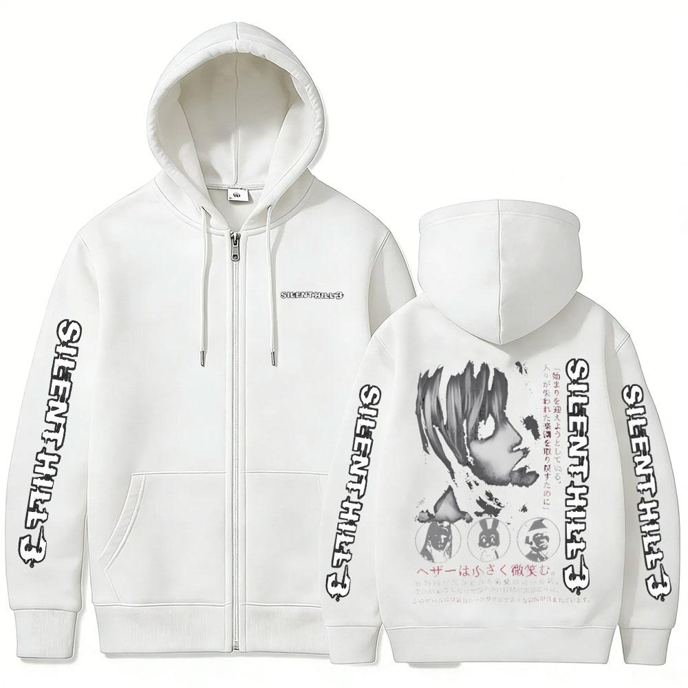 Horror Game Silent Hill Zipper Hoodie Men's Fashion Casual Vintage Zip Up Jacket Unisex Gothic Rock Oversized Zip Up Sweatshirt