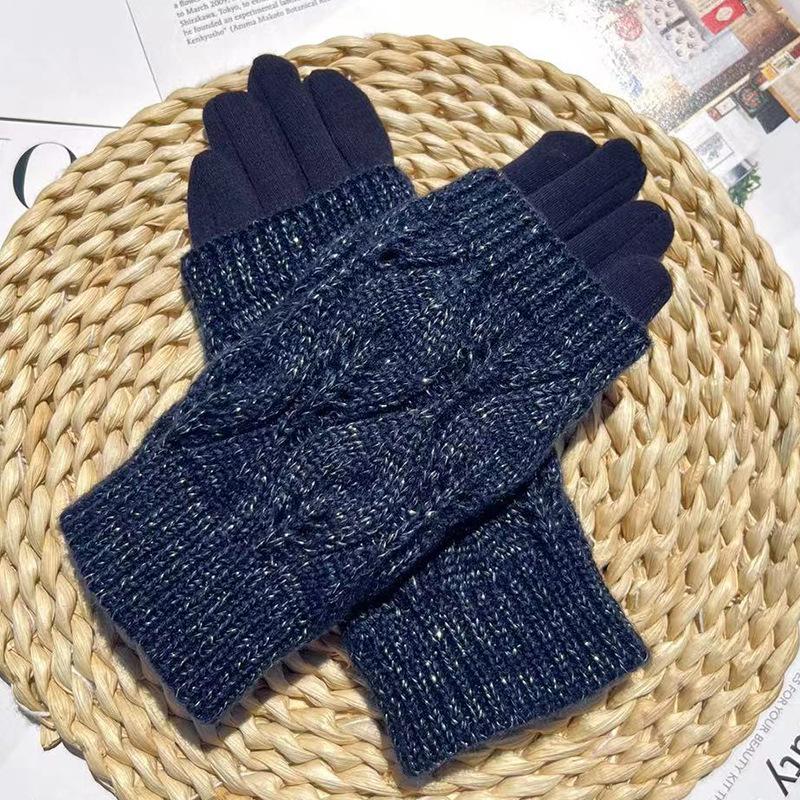 Two-Piece Women'S Gloves, Warm And Cold-Proof Outdoor Travel Touch-Screen Gloves, Non-Pouring Fleece, Double-Mouth Knitted Gloves