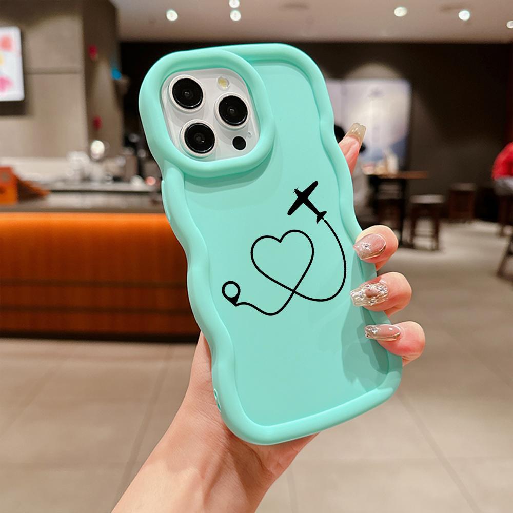 N68 Airplane Flight Trajectory Art Macaron Wavy Edge Phone Cases for iPhone 16 Pro Max Samsung S24 A35 A54 Xiaomi Redmi Note 13 Honor Shockproof Cover
