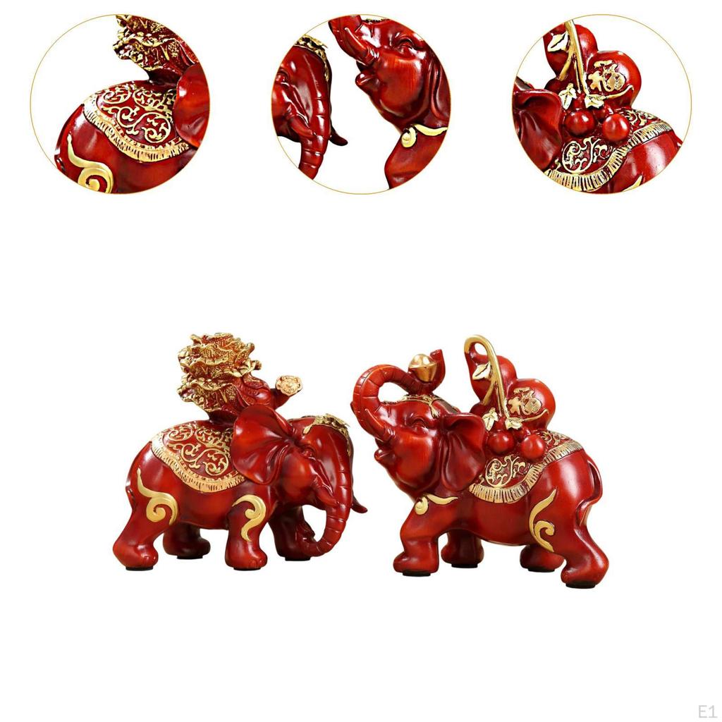 2 Elephant Figurines As Gifts Table Decor Collectible Animal Sculptures in Resin for Living Space