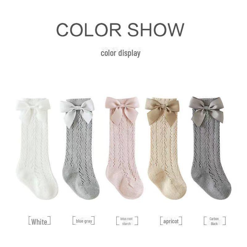 

Носки из хлопка для новорожденных с высокой трубкой и бантом из сетки - летний тонкий дизайн M 1-3 years foot length 11-14cm