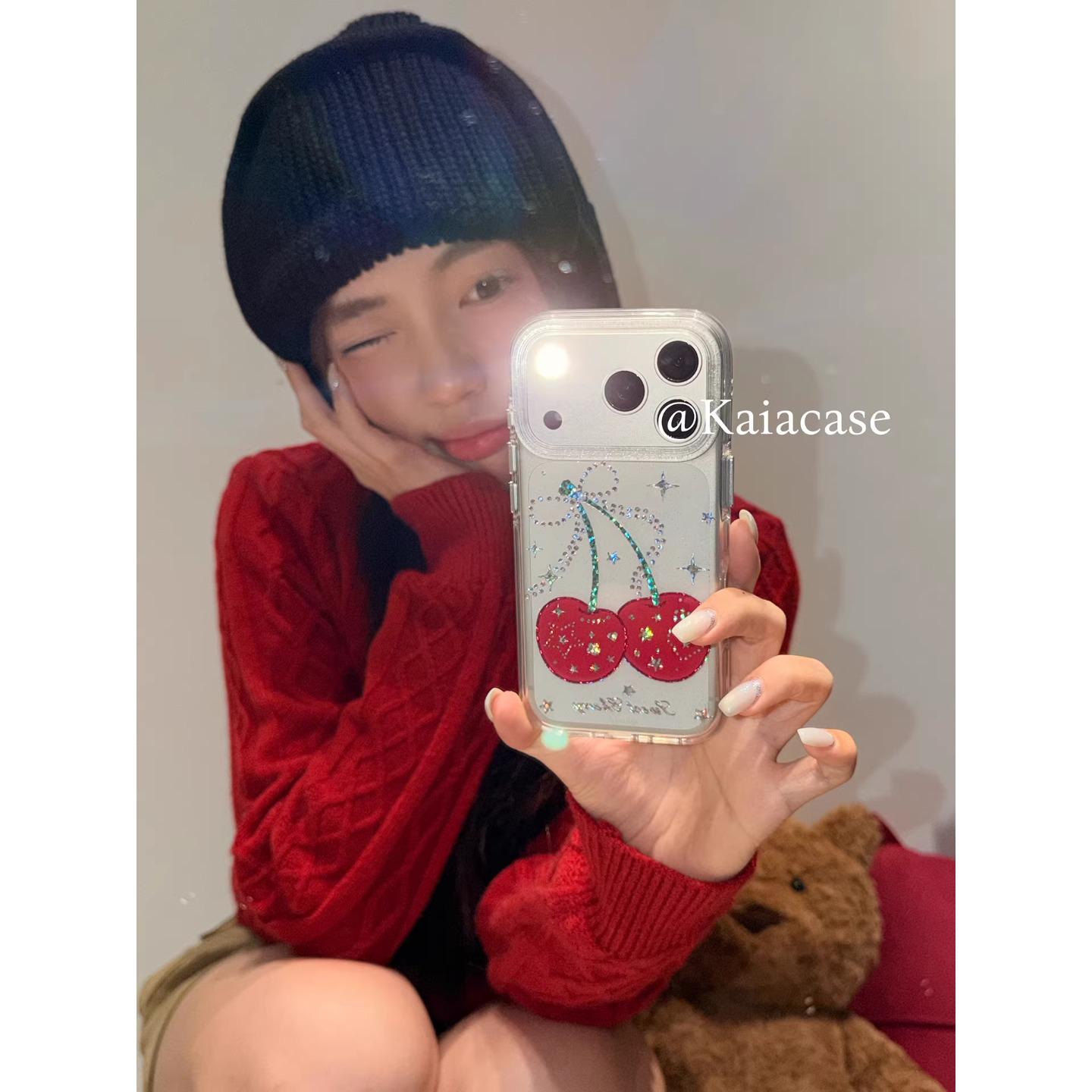 

Rhinestone Cherry Aesthetic Phone Case for iPhone 7 Pro Max/6 Pro Apple 15