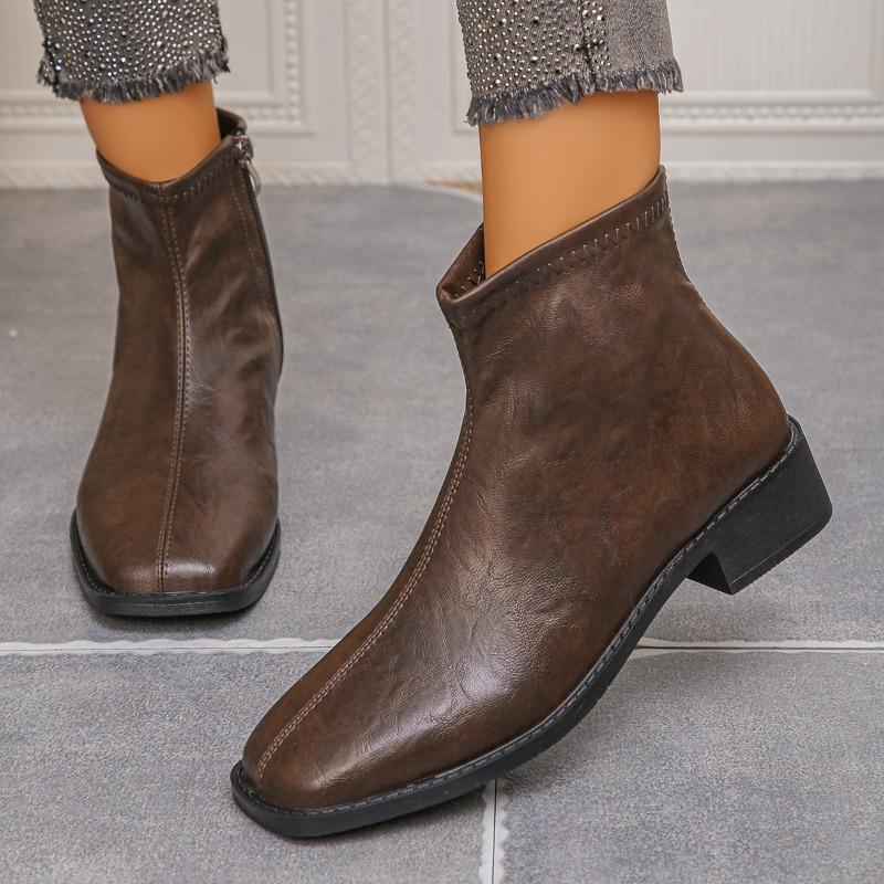 New Soft Leather Square Toe Versatile Low-heeled Shoes, Dr. Martens Boots and Women's Shoes