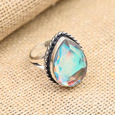 Regenbogen Mystischer Edelstein Handgefertigter Ring aus 925er Sterlingsilber für Weihnachten