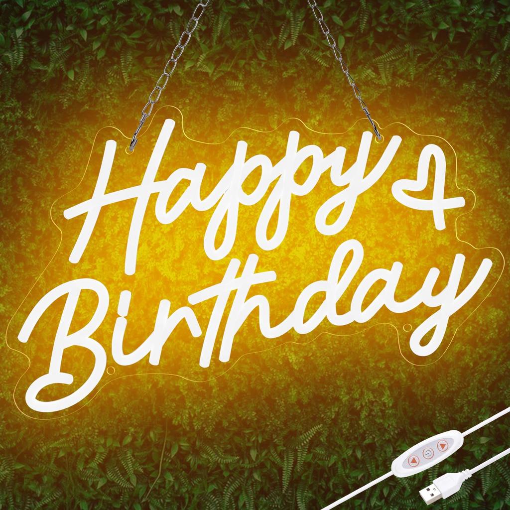 Happy Birthday Neon Sign for Party and Wall Decor with USB and Dimmer Switch,Happy Birthday Sign for Backdrop