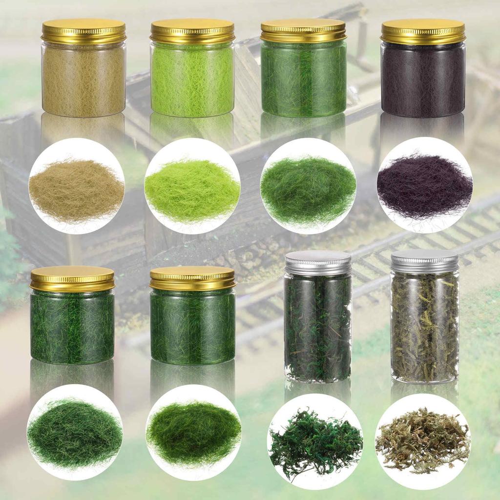 CoCud Model Grass Terrain Powder 185ml Capacity, for Fake Miniature Flowers, Grass Trees, 8mm Nylon, Dark GreenYellow - (Uses: DIY Dollhouse, Fairy