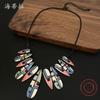 Luxury New Color Geometric Totem Necklace Earrings Set, Bohemian Ladies Premium Jewelry Set