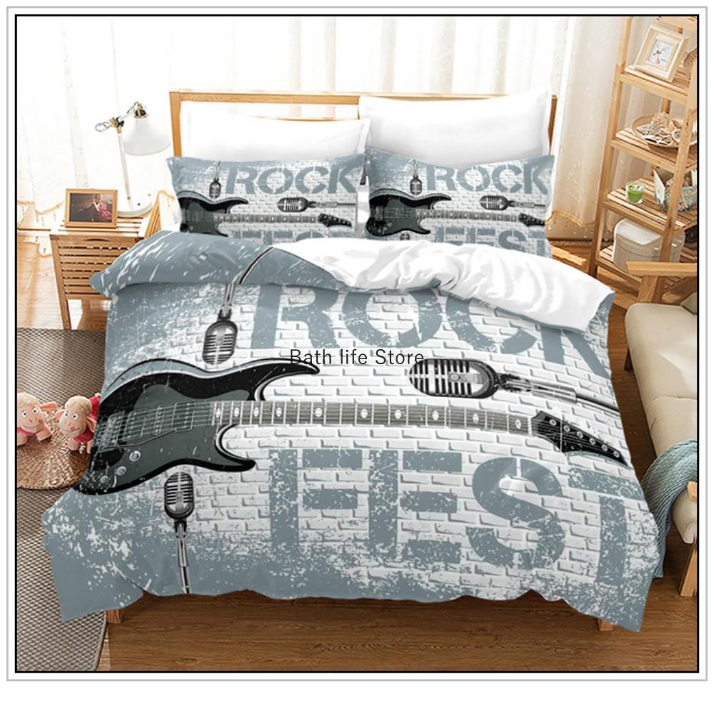 Mode Gitarre 3D-Druck Musik Bettwäsche-Set Bettbezug-Set Steppdeckenbezug mit Kissenbezug-Set Bettzeug für Zuhause Schlafzimmer-Dekor