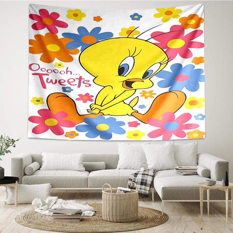 Tweety Print Tapestry, Backdrop, Easy Setup, Ideal for Bedroom, Office & Living Room, with Aesthetic Wall Hanging Decor.