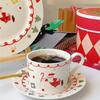 Santa Claus Ceramic Coffee Cup and Saucer Suit Hand-painted Christmas Plate Home Breakfast Milk Juice Cup Fruit Dessert Plate