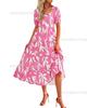2 New bubble sleeve pleated backless printed high waist short sleeve dress women