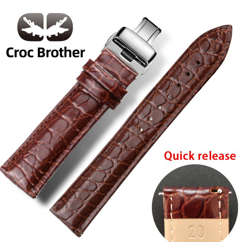 Free Shipping Real  Cow Leather   Quick Release   Watch  20mm  22mm  Crocodile  Strap  Croc Leather   Genuine Strap