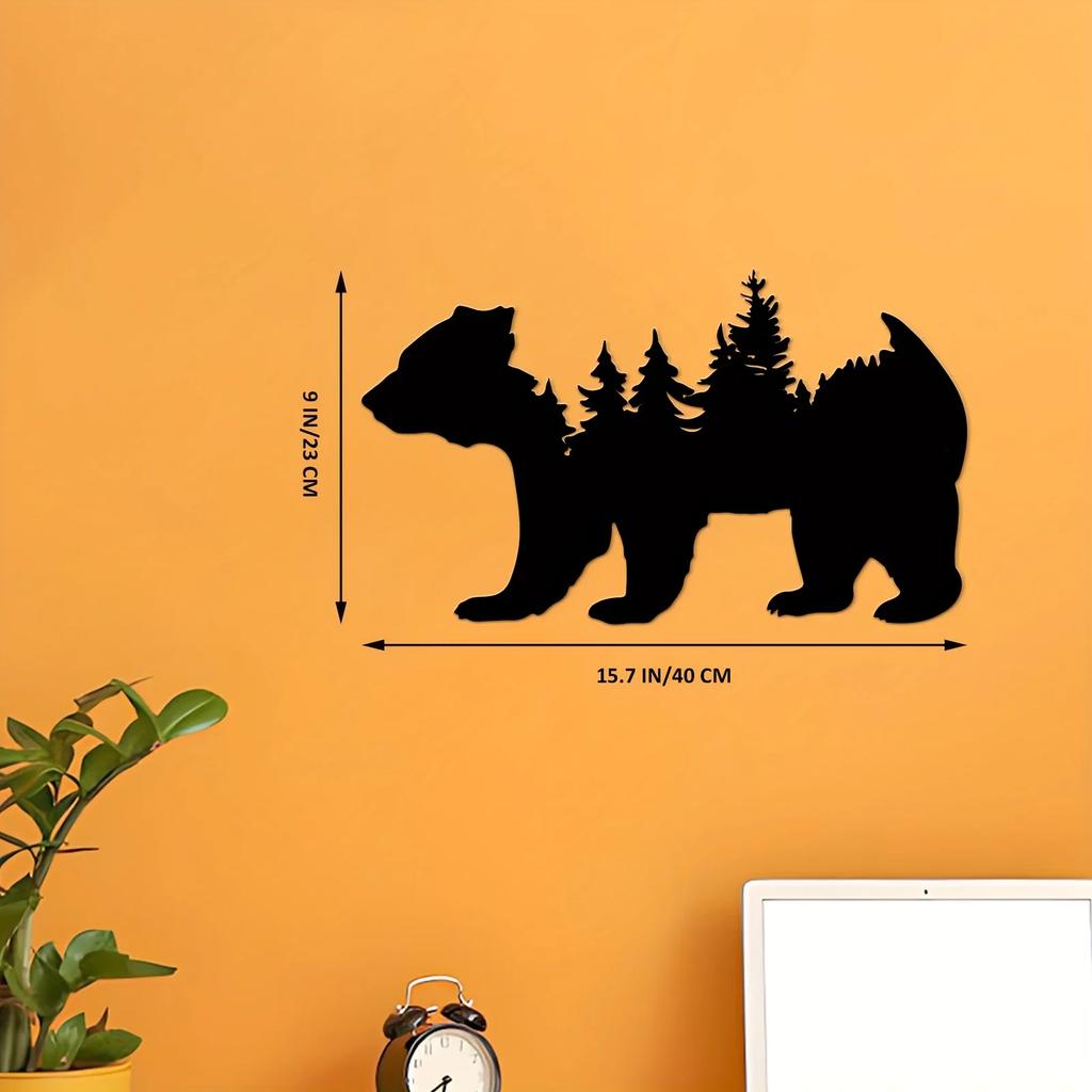Bear and Forest Metal Wall Art Decor - Modern Art for Bedroom, Office, and Farmhouse | Stylish Fence and Wall Decorations