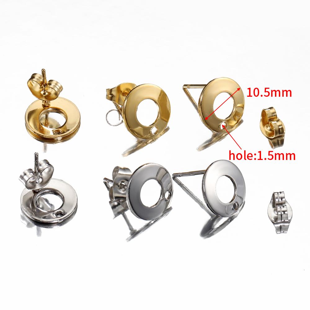 10pcs Stainless Steel Ear Studs Smooth Surface Dangle Earring Base with Hole for Pendant DIY Jewelry Making Accessories Supplies