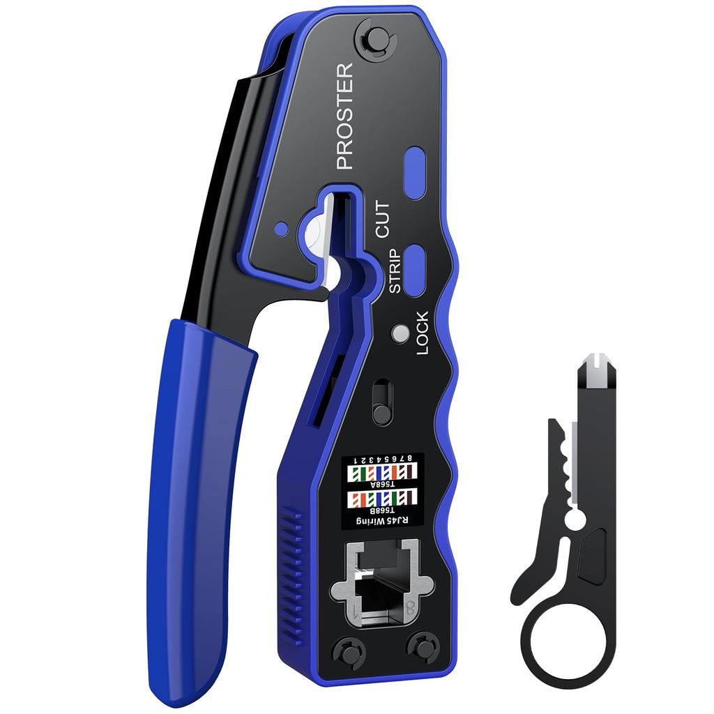 Proster RJ45 Crimping Compatible with and Penetrating Crimping Crimps and Cuts RJ45 Includes Mini Strip Cutter Tool, CAT6A, CAT6, CAT5, CAT7, Pliers,