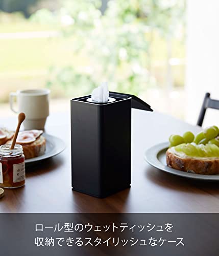 Yamazaki Roll-Type Wet Wipe Case, Black, Approx. W8 x D9 x H17cm, Tower Series, Airtight, Moisturizing, Silicone Cap, 6503