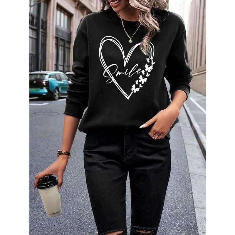 

Зимняя мода Новое поступление Однотонный Минималистичный Принт Сердец Круглый вырез Длинный рукав Свитер Футболка Повседневный Легчайший для сочетания Европейский Взрыв Black XS