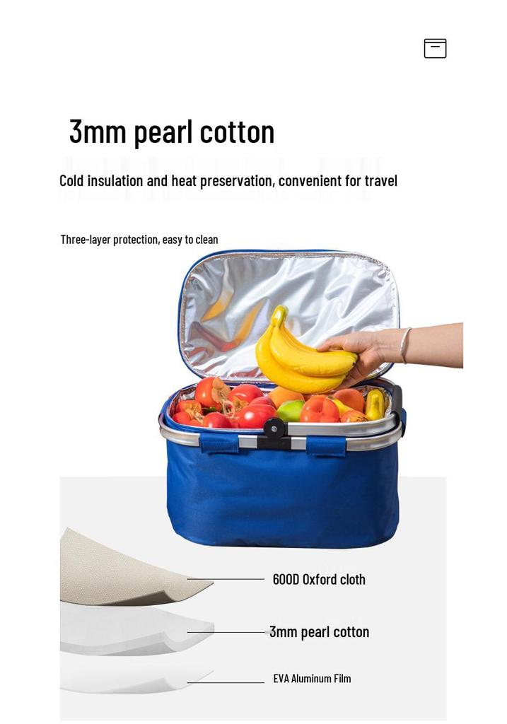 Insulated Folding Picnic Basket & Thickened Shopping Tote for Camping