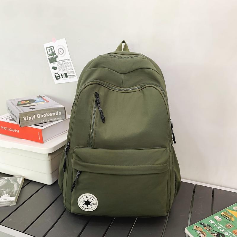 Middle School Student Schoolbag Women's Large Capacity Backpack Men Solid Color Nylon Backpack