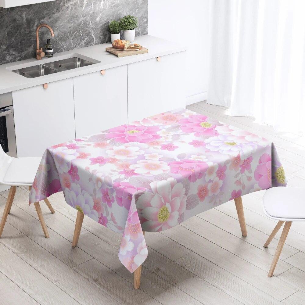 Cartoon Floral Tablecloth Home Decor Stain Resistant Waterproof Table Decoration Rectangular Kitchen Fireplace Countertop