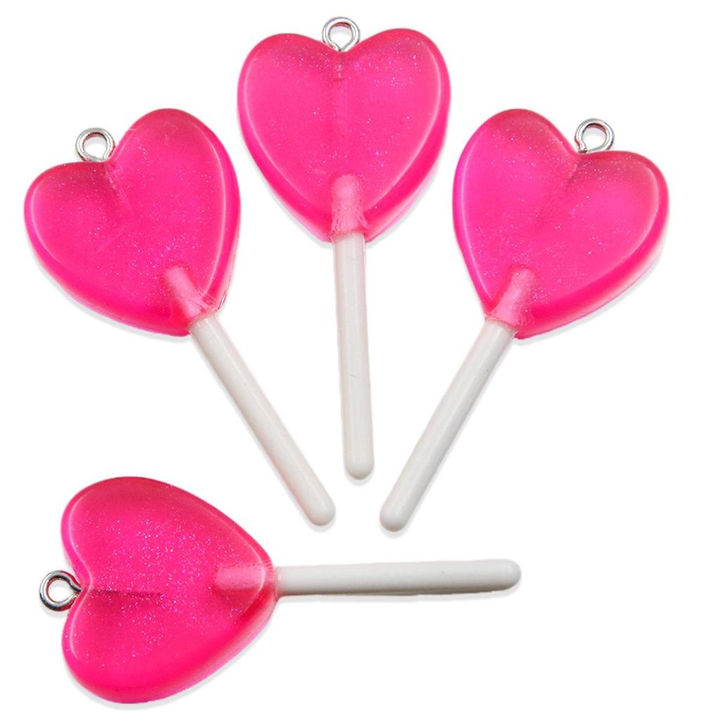 Handmade Glitter Lollipop Resin Star & Heart Pendants - Set of 3 DIY Color Sticks