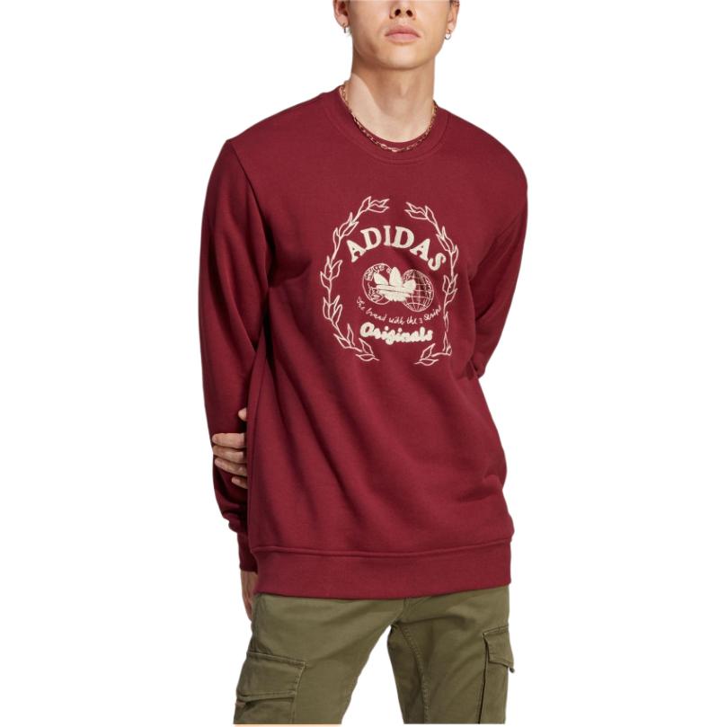 Adidas Originals Kleeblatt-Logo Print Rundhals-Sweatshirt Herren Tops Rot IC5770