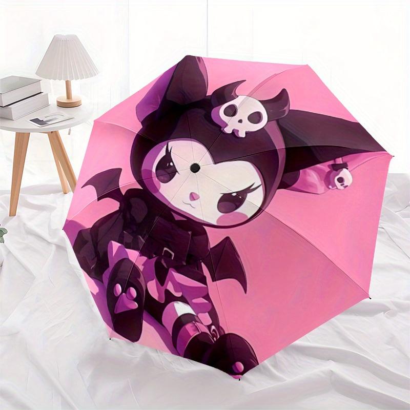 Kuromi Sanrio Automatic Folding Umbrella with Sturdy Iron Frame, Portable Compact Travel Umbrella All-Season Use Parties 0807077