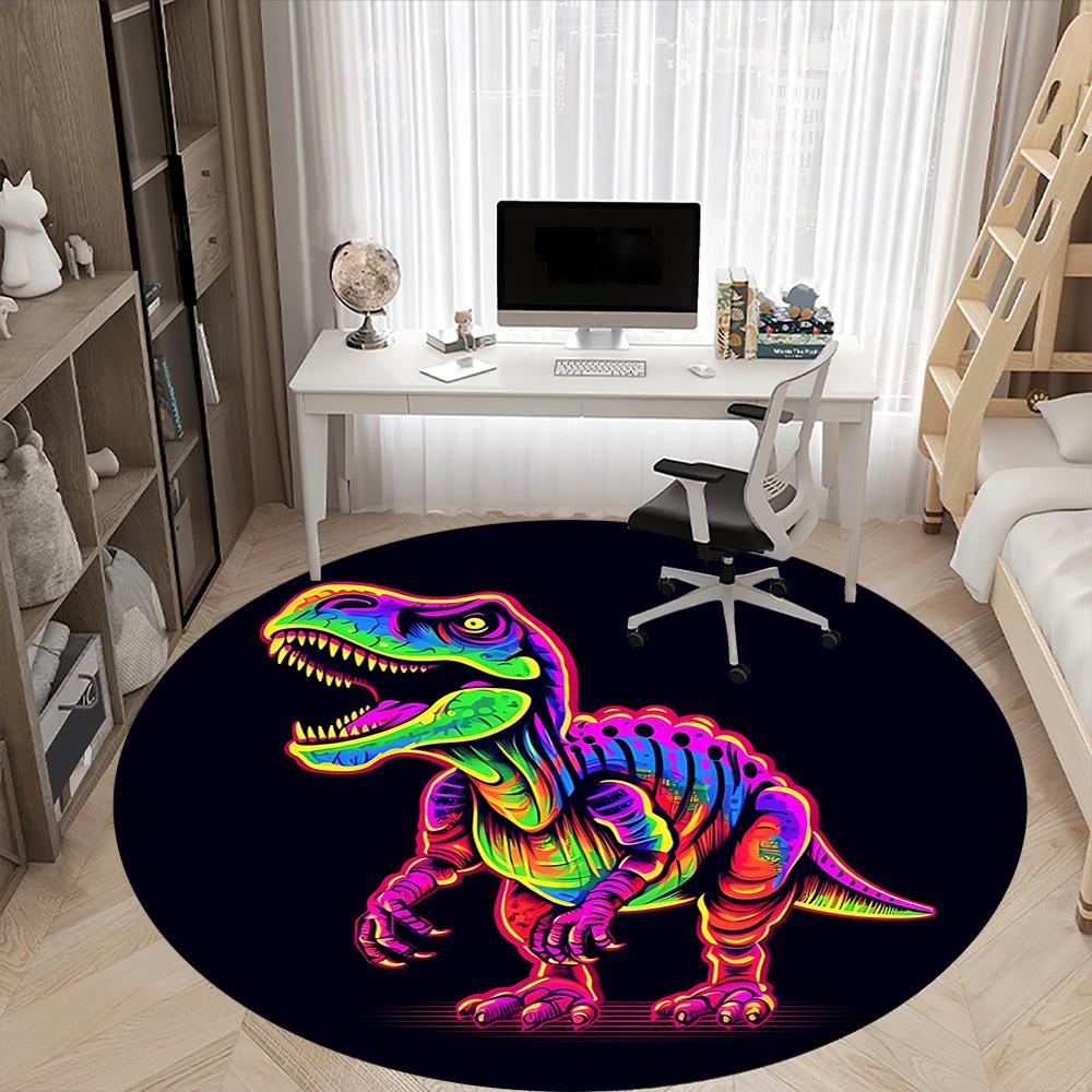 1pc Neon Dinosaur Chair Carpet for Office, Round Non-Slip Durable Large Size Office Carpet, Suitable for Office, Beautiful Decoration