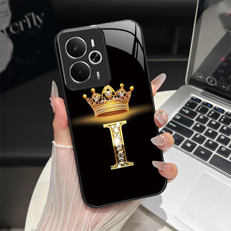 For Oppo Realme 14 14T 5G Case RMX5075 RMX5078 Fashion Letters Shockproof Tempered Glass Cover For Realme14 Realme14T 5G Pouch
