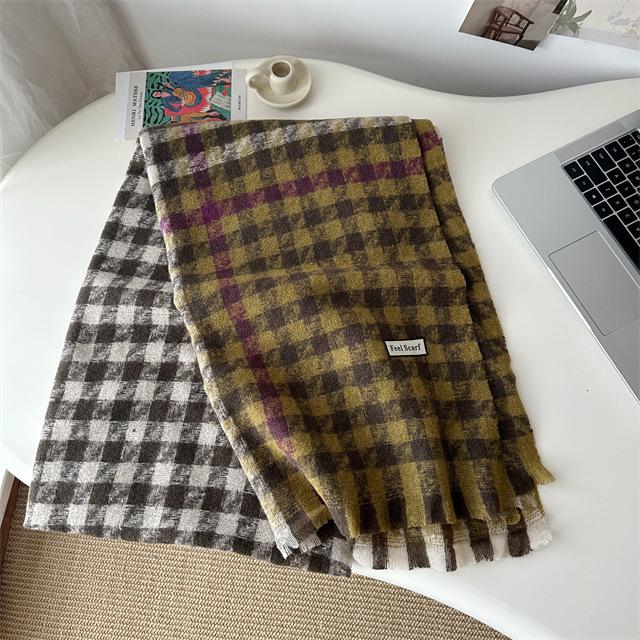 Contrasting color thousand bird grid scarf women's winter plaid scarf warm temperament couple versatile plaid shawl