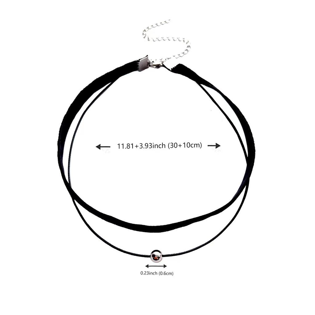 Simple, Sweet and Cool Punk Velvet Strap, Double-layer Stainless Steel Beads, Black Choker Collar, Neck Strap and Necklace for W