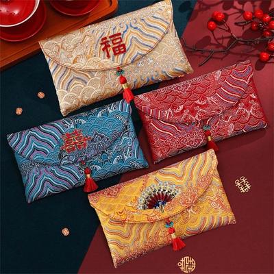 Chinesischer Stil Neujahr Roter Umschlag Stoffstickerei 2026 Glücksgeldbeutel Traditionell mit Quaste Hochzeits Geldtasche