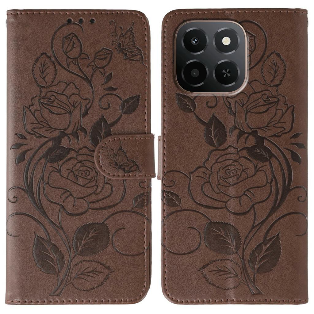 For Honor X6c 4G Case Wallet Stand Imprinted Rose Butterfly PU Leather Phone Cover
