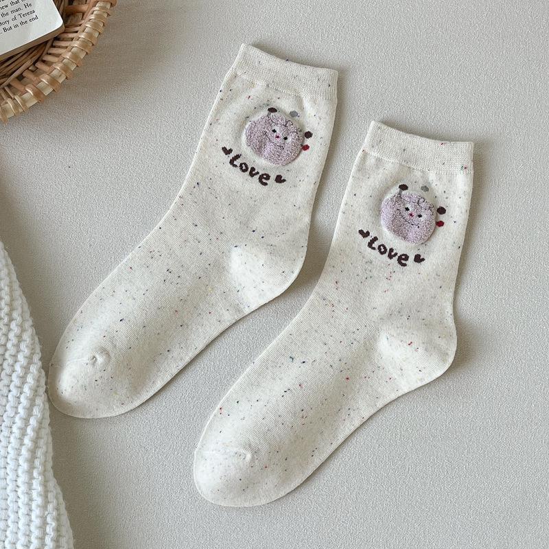 

Фантазийная пряжа Осенняя надпись Милый мультяшный щенок Женские носки до середины икры - Трендовый дофаминовый стиль One Size